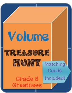 a card game with the words volume, treasure hunt and matching cards included