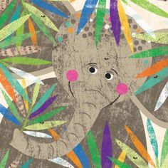 an elephant is surrounded by colorful leaves and has eyes wide open to look at the viewer