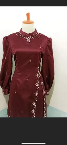 Midsize Modest, Melayu Dress, Malaysian Dress, Baju Kurung Moden Style, Model Payet, Kondangan Ootd, Dress Muslim Modern, Maroon Outfit, Baju Kurung Moden