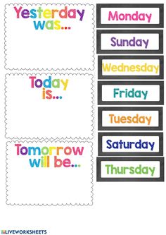 the days of the week are shown in rainbow colors