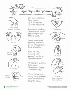 finger plays - the sparrows worksheet with instructions on how to use them