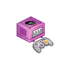 an old - school video game console and controller are depicted in this pixel art style