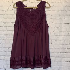 Very Generous Size Xl Beautiful Plum Color. New Never Worn. Single Button Closure At Back Fully Lined. Extensive Crochet Detail On Front Top And Bottom Front And Back. Extra Button Included. 100% Polyester.. Approx Measurements Pit To Pit 24” A- Line At Bottom 30” Length 30” Quick Shipping Make A Bundle With Other Items From My Closet. Reasonable Offers Always Accepted Purple Sleeveless Blouse For Beach, A Line Top, Plum Color, Line At, Plum Purple, Crochet Details, Diy Ideas, Plum, A Line