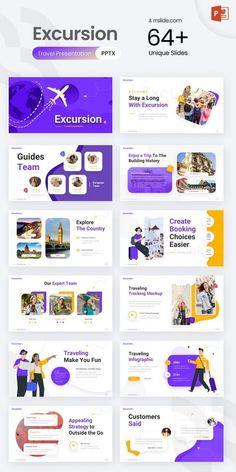 the website design for excussion is shown in purple and orange colors, with an image