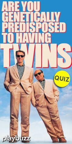 two men in suits standing next to each other with the words, are you genetically predisposed to having twins?