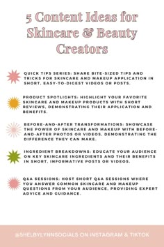 the 5 content ideas for skincare and beauty creators info sheet on instagram