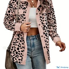 Orcajump - Leopard Print Button Front Jacket, Casual Long Sleeve Jacket For Fall & Winter, Women's Clothing Long Sleeve Jacket, Sleeve Jacket, Long Sleeves Jacket, Casual Fit, Winter Women, Leopard Print, Women's Clothing, Fall Winter, Clothes For Women