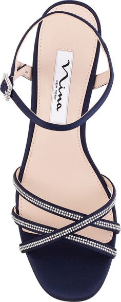 Nina Bobby Embellished Ankle Strap Sandal (Women) | Nordstrom Elegant Sandals, Strap Sandals Women, Every Step You Take, Metallic Sandals, Rhinestone Trim, Sandal Women, Ankle Strap Sandals, Strap Sandals, Low Heels