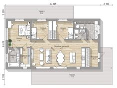 the floor plan for an apartment with two separate rooms and one bedroom on each side