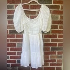 Nwts- Heartloom White Dress With Puffy Eyelet Sleeves. 100% Cotton But There Is Some Stretch Around The Waist. Smoke Free House. Size Small. White Dress, Color White, The 100, Womens Dresses, Dresses, Women Shopping, White, Color