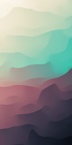 an abstract view of mountains and hills in shades of pink, teal, blue, and green