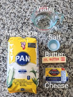 ingredients needed to make homemade mashed potato salad laid out on a granite countertop