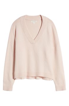 An oversized fit feels so right and relaxed in this V-neck sweater knit from cotton-blend yarn. V-neck Long sleeves Dropped shoulders Ribbed cuffs and hem 56% cotton, 19% acrylic, 18% polyester, 5% nylon, 2% spandex Hand wash, dry flat Imported V Neck Pink Sweater, Pink V Neck Sweater, Sweater Knit, Pink Sweater, V Neck Sweater, Vneck Sweater, Neck Sweater, Knitted Sweaters, Cotton Blend