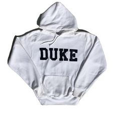 Minor flaws, nothing major at all. Vintage 1980s Duke University Spell Out Hoodie Size Medium. Condition is "Pre-owned". Shipped with USPS Priority Mail. White Cotton Throwback Hoodie, Vintage Hoodie With Letter Print, Vintage Hoodie With Adjustable Hood For Streetwear, Vintage Hoodie With Adjustable Hood, Vintage Cotton Sweatshirt With Adjustable Hood, White Throwback Hooded Hoodie, Vintage Hooded Sweatshirt With Logo Print, Vintage Cotton Hoodie With Letter Print, Vintage White Long Sleeve Hoodie