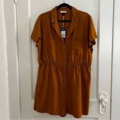 Nwt Universal Thread Romper With Button Closure. Two Chest, Side, And Back Pockets. Elasticized Waist. Color Is A Rusty Orange/Mustard Yellow. 55% Linen, 45% Rayon. Chest 22” And Elastic Waist 18”. Measurements Taken Lying Flat. Casual Yellow Jumpsuits And Rompers For Work, Mustard Fitted Casual Jumpsuits And Rompers, Rusty Orange, Universal Thread, Mustard Yellow, Orange Yellow, Pant Jumpsuit, Jumpsuit Romper, Mustard