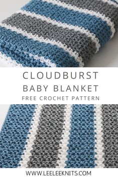 a crocheted baby blanket with the text cloudburst baby blanket free crochet pattern