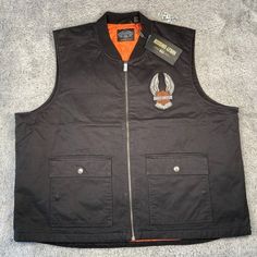 Item: Harley Davidson 120th Anniversary Woven Zip-Up Vest Men Black Orange Style Code: N/A Condition: 100% Authentic. Brand New With Tags. Never Worn Size: 3xl Men's Color: Black/Orange Seller Notes: -100% Trusted Seller. Your Satisfaction Is Very Important To Me! -Orders Before 8am Pst Will Ship Out Same Day; Orders After 8am Pst Will Ship Out Next Business Day, Guaranteed!(Special Requests Available, Please Ask!) -Shipping From California -Bundles Available!!! -All Sales Are Considered Final. Cotton Outerwear For Biker Events In Fall, Orange Style, Harley Davidson Jacket, Vest Men, Camo Cargo Pants, Orange Fashion, Mens Vest, Black Orange, Zip Up