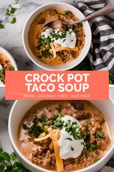 two bowls of keto slow cooker taco soup