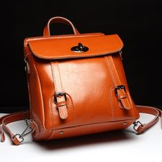 Brown Genuine Leather Backpack Handbags | Baginning Leather Backpack Handbag, Leather School Bag, Backpack Handbags, Brown Cowhide, Lv Bags, Women Leather Backpack, White Cow, School Bags For Girls, Backpack Brands