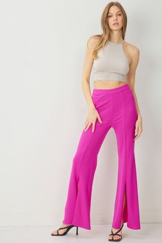 **CLEARANCE - ALL SALES FINAL Item Description: High Waisted Wide Leg Split Seam Detail at Front Invisible Zipper at Side Unlined Knit Non-sheer Lightweight Fabric Content: 95% Polyester 5% Spandex Color: Hot Pink Brand: Entro Model is 5'10" and wearing size Small. Actual product colors may vary from images shown due to different viewing devices and lighting. Leg Split, High Waist Wide Leg Pants, Pink Brand, Invisible Zipper, Lightweight Fabric, Leg Pants, Wide Leg Pants, Hot Pink, Wide Leg