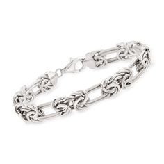 PRICES MAY VARY. Sterling silver, for women. 3/8" wide. Lobster clasp has a spring mechanism for sturdy security. Textured and polished sterling silver. Includes jewelry presentation box. Ross-Simons travels the world to find beautiful, high-quality styles at the best prices. A classic design gets an on-trend twist in our versatile sterling silver bracelet. Handcrafted textured and polished double ovals alternate with Byzantine links in a modified pattern that is simply alluring. Perfect for eve Chainmaille Jewelry Patterns, Silver Bracelet Stack, Jewelry Presentation, Byzantine Necklace, Jump Ring Jewelry, Jewelry Product Shots, Chainmail Jewelry, Silver Jewellery Sets, Jewelry Essentials