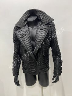 Men's KING Snakeskin Biker Jacket Black Python Leather - Etsy Luxury Men's Outerwear With Rivets, Luxury Men's Techwear Biker Jacket, Luxury Men's Outerwear For Alternative Fashion, Luxury Long Sleeve Biker Jacket For Motorcycling, Luxury Custom Fit Men's Outerwear, Mens Leather Fashion, Biker Outfit Men, Snakeskin Blazer, Jacket For Man