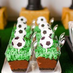 there are cupcakes with soccer balls on them