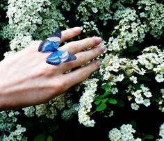 Unusual Adjustable Ring with Egyptian Blue Silk Butterfly Wings, Creative Ring, Statement Ring of Wi Unique Handmade Butterfly Ring, Unique Blue Butterfly Jewelry, Unique Blue Butterfly-shaped Jewelry, Blue Butterfly Ring, Egyptian Blue, Silk Butterfly, Cute Gifts For Her, Jewelry Cute, 3d Tattoo