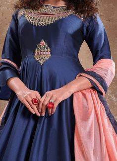 Buy Navy Blue Triva Silk Anarkali Gown Party Wear, Stones , Embroidered Silk Gown Dress, Silk Anarkali Gown, Gown Dress Party Wear, Dress Party Wear, Silk Party Dress, Silk Anarkali, Gown Party Wear, Anarkali Gown, Silk Gown