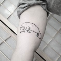 a small whale tattoo on the right thigh