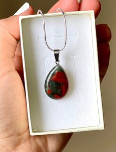 Bloodstone Necklace Heliotrope Stone Bloodstone Crystal - Etsy Cabochon Drop Jewelry For Gifts, Drop Necklace With Stones As Gift, Drop Necklace With Stones For Gift, Gift Drop Necklace With Stones, Teardrop Pendant Jewelry With Large Stone As Gift, Sterling Silver Gemstone With Large Stone For Gifting, Gift Jewelry With Large Stone Teardrop Pendant, Sterling Silver Gemstone With Large Stone For Gift, Natural Stone Drop Jewelry For Gift