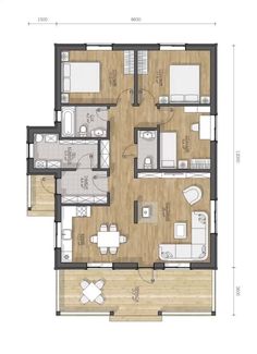 the floor plan for a small apartment with two beds and one living room in it