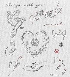 some animals that are in the shape of heart and handwritten words on white paper