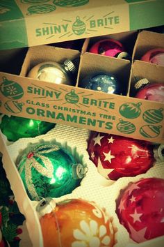 shiny brite christmas ornaments are in the box