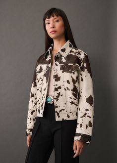 100% leather fur jacket - Woman | MANGO USA Cow Print Jacket, Mango Faux Shearling Jacket, Designer Long Sleeve Sheepskin Leather Jacket, Faux Leather Button-up Outerwear, Chic Long-sleeve Sheepskin Leather Jacket, Luxury Brown Shearling Biker Jacket, Fur Jacket Women, Short Leather Jacket, Stylish Leather Jacket