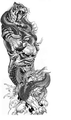 Black And White Japanese Dragon Tattoo, Full Moon Dragon Tattoo, Realistic Japanese Dragon, Traditional Japanese Dragon Tattoo Designs, Japanese Dragon Tattoo Designs, Traditional Japanese Dragon, Voll Arm-tattoos, Japanese Tiger Tattoo, Dragon Tattoo Sketch