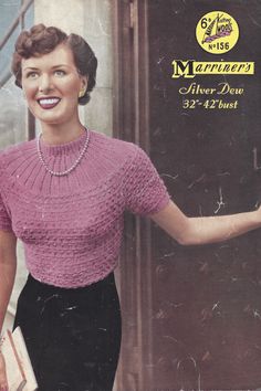 Fabulous round yoke jumper in 3-ply. Delightful on it's own and perfection under suits this retro beauty will have you sailing on a sea of compliments. 1950s Sweater, Motif Vintage, Wool Shop, Plus Size Vintage, Sweater Knitting Patterns