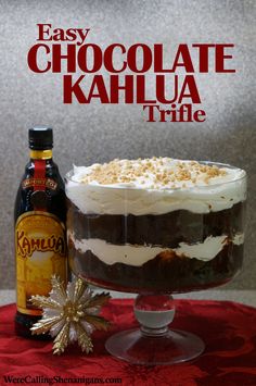 an easy chocolate kahlua trifle with whipped cream