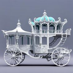 a white and blue horse drawn carriage on a gray background