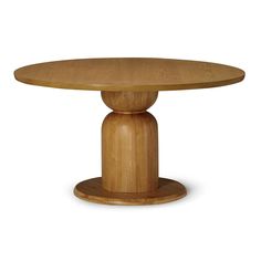 a round wooden table with two pedestals on each side and one end at the base