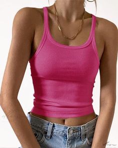 Elluis - Refined and Chic Ribbed Sleeveless Camisole: Premium Solid Color, Flattering Bodycon Fit - An Elegant and Alluring Tank Top. Dr Wardrobe, Trendy Outerwear, Fame Dr, Lace Camisole, Types Of Collars, Fashion Forward, Types Of Sleeves, Tank Top, Slim Fit