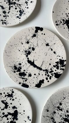 Handmade pottery dessert plate with hand painted black splatters by OWO Ceramics Handmade Pottery Plates, Ceramic Dessert, Appetizer Plate, Handmade Ceramics Pottery, Ceramic Dinnerware, Ceramics Pottery Art, Appetizer Plates, Rock Collection, Ceramic Tableware