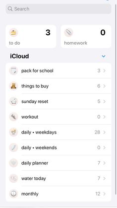 an iphone screen showing the settings for different things to do in front of it, including homework