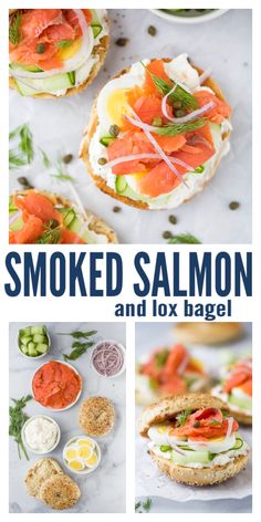 the cover of smoked salmon and fox bagel is shown in three different photos, with text