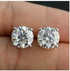 "14k Gold Finish 2.60 Ct Round Cut Near White Moissanite Diamond & Cz Diamond Solitaire Stud Earrings in 925 Sterling Silver For Women's => If you have any questions regaring purchase please contact us Before Purchase and double check your order with us and read my shop policies. => Model is \"Custom made\" and needs 1-2 weeks for manufacturing. => Metal : Sterling Silver => Metal Purity: 925 Sterling Silver => Gem Stone Type : Near White Moissanite => Gem Stone Cut : Round Round Cubic Zirconia Diamond Earrings For Anniversary, White Diamond Earrings For Anniversary, White Cubic Zirconia Diamond Earrings, White Moissanite Round Diamond Earrings, Sterling Silver Round Diamond Earrings For Anniversary, Round Diamond Earrings With Vs Clarity For Anniversary, Gia Certified Round Stone Jewelry For Anniversary, Vs Clarity Diamond Earrings For Anniversary, Silver Diamond Earrings For Anniversary, Round Stone