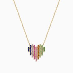 Effy Watercolors 14K Yellow Gold Multi Sapphire Heart Necklace Elegant Multicolor Necklace With Heart Charm, Multicolor Heart Cut Necklace For Valentine's Day, Elegant Multicolor Heart Pendant Necklace, Elegant Multicolor Heart Necklace For Valentine's Day, Elegant Multicolor Heart Cut Necklace, Multicolor Heart Charm Necklace For Anniversary, Sapphire Heart Necklace, Multi Sapphire, Effy Jewelry