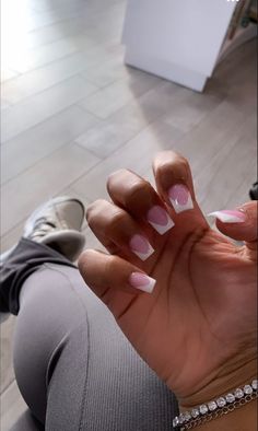 Short Short Acrylic Nails Square, Pink White Tip Nails, Short Acrylics Ideas, Nurse Nails Acrylic, Short Short Acrylic Nails, Nurse Nails, Diy Acrylic Nails, Butterfly Nail Art