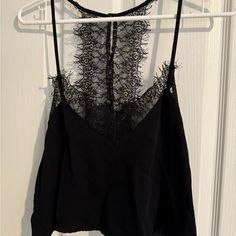 Zara Lace Crop Top M Nwt Elegant Black Tank Top For Day Out, Zara Black Lace Top, Chic Black Lace Tank Top, Black Lace Top Camisole For Spring, Black Lace Top Tank Top For Night Out, Black Lace Top Tank For Night Out, Zara Tops With Lace Trim For Party, Zara Casual Camisole For Night Out, Zara Party Tops With Lace Trim