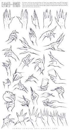 an image of hand gestures drawn in black ink on white paper with the words, clawed hands