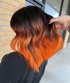 Orange And Black Ombre Hair, Eclipse Hairstyle, Ombre Hair Color Orange, Orange Ends Of Hair, Orange Ombré Hair, Halloween Colored Hair, Black To Orange Ombre Hair, Black To Orange Hair, Orange Hair Ombre